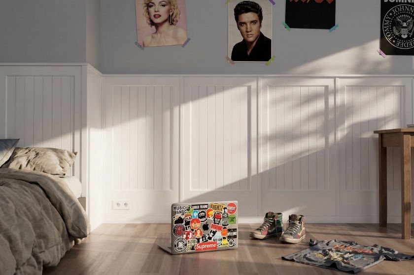 Jugendzimmer mit Wandvertäfelung Modell Vetara, Beispielvisualisierung